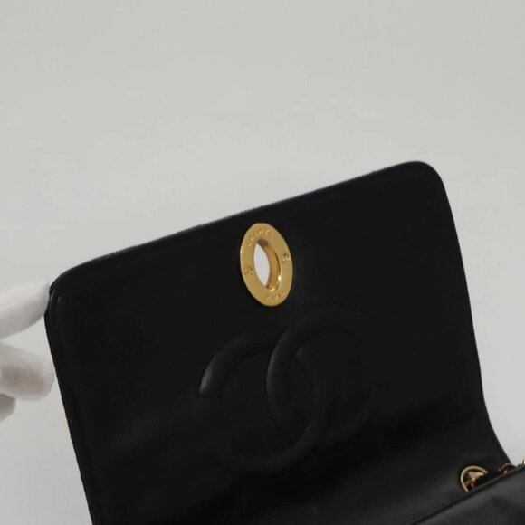 CHANEL Matelasse Chain Shoulder Bag Lamb Skin Black Gold CC Auth PP076 - Picture 12 of 16